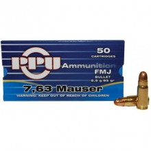 Cartucce per pistola cal. 7,63 Mauser FMJ 85gr (PPU)