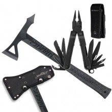 Coltello multitool Rebar Nero e Tomahawk Nero con doppio fodero (Leatherman)